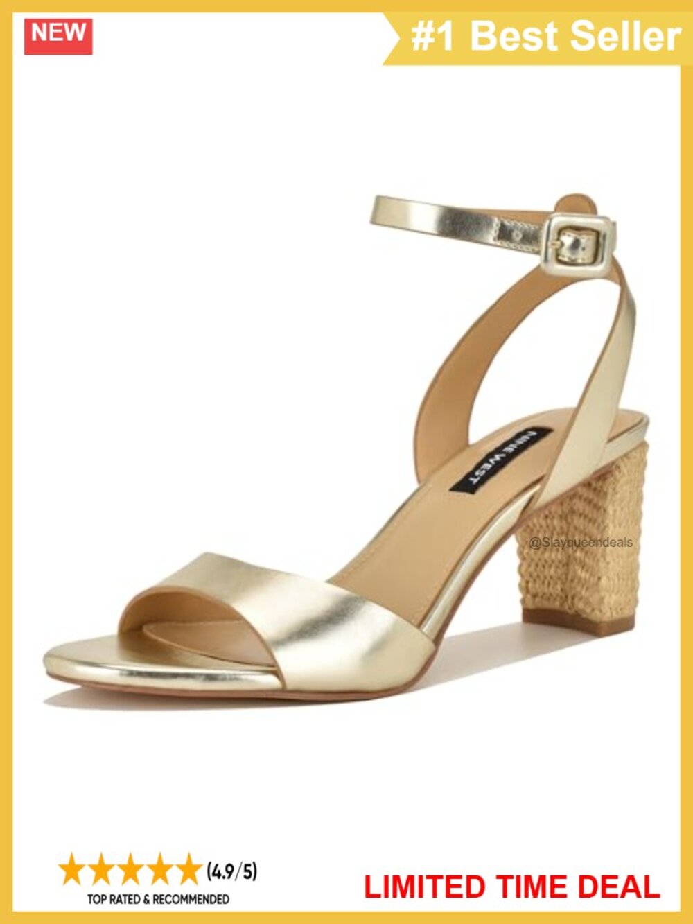 Nine West Pheba Faux Leather Woven Block Heel Ankle Strap Dress Sandal
